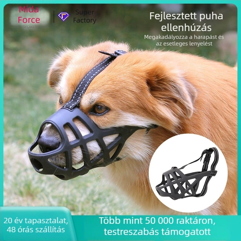 Kutya szájkosár - puha, lélegző kialakítás, kétirányú rögzítés, TPR anyag, Middall, 50 db
