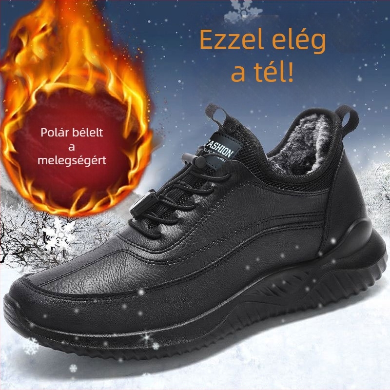Férfi téli bakancs PU felsőrésszel, műanyag talppal, elöl fűzős, vastag talppal, kerek orrú