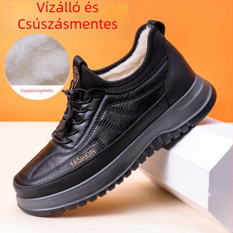 Férfi otthoni papucs – csúszásmentes, meleg, PU felsőrész, PVC talp, bélés fleece-sel