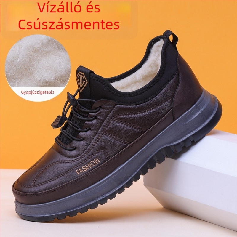 Férfi otthoni papucs – csúszásmentes, meleg, PU felsőrész, PVC talp, bélés fleece-sel