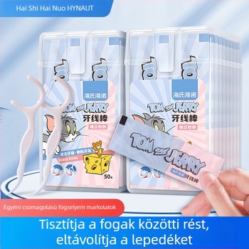 Hainuo fogászati fogselyem pálcikák, egyszer használatosak, egyenként csomagoltak, hordozható, 50 darab