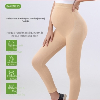 Kismama varrat nélküli jóga leggings, magas derék, hosszú, fenékemelés hatás, közepes vastagságú, nylon-spandex keverék