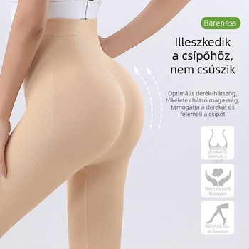 Kismama varrat nélküli jóga leggings, magas derék, hosszú, fenékemelés hatás, közepes vastagságú, nylon-spandex keverék