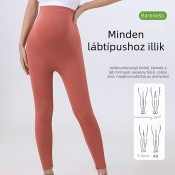 Kismama varrat nélküli jóga leggings, magas derék, hosszú, fenékemelés hatás, közepes vastagságú, nylon-spandex keverék