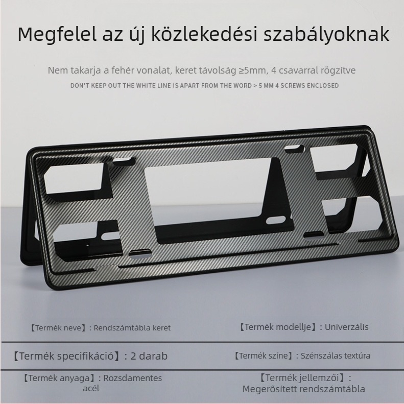 Autó rendszámkeret, rozsdamentes acélból, snap-on szerelés, modell G-T-03, kompatibilis kék rendszámtáblákkal