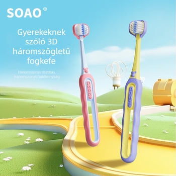 SOAO gyerekeknek szóló háromoldalas fogkefe — puha sörtéjű, 2 darabos készlet, kézi