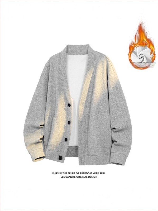 Open-front waffles kötött kardigán-sweatshirt, tél, felnőtt férfi, poliészter 96%+, 180–250 g