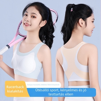 Nylon anyagú tinilányoknak szánt melltartó, hátul keresztpántos seamless, lélegző, nedvességelvezető, teljes kosár, vékony formázott kosár, rögzített dupla pántok