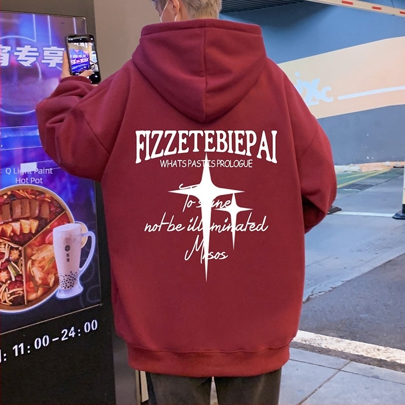 Amerikai retro kapucnis fleece-béléses pulóver, oversize szabású, pamut-kevert, 65% pamut / 35% poliészter, 350–400 g