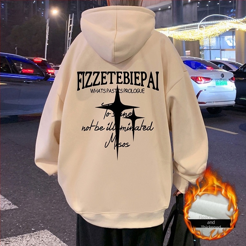 Amerikai retro kapucnis fleece-béléses pulóver, oversize szabású, pamut-kevert, 65% pamut / 35% poliészter, 350–400 g