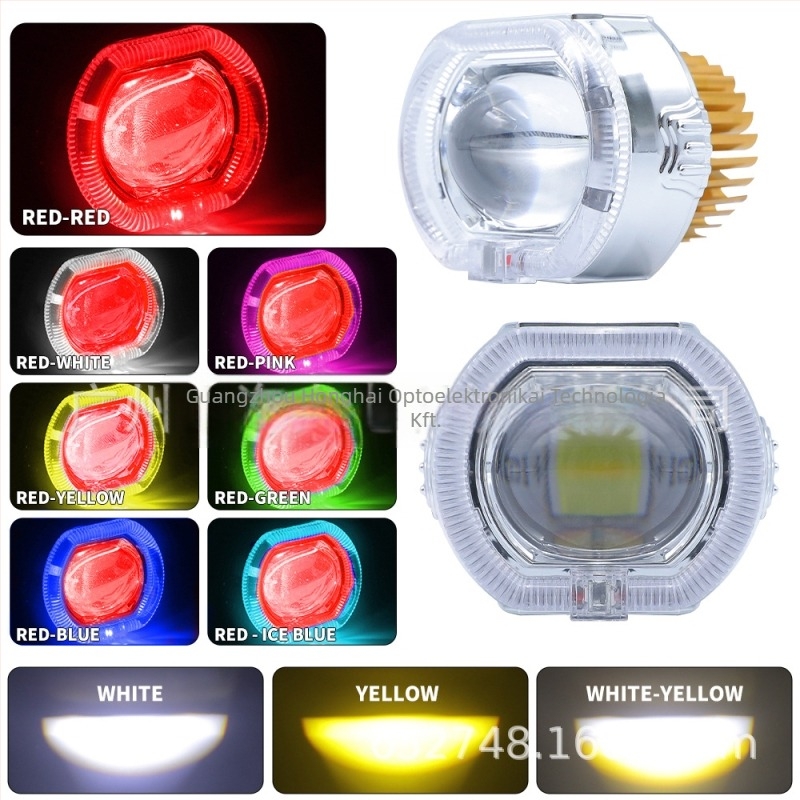 Beépített motorkerékpár elülső fényszóró konvex lencsével, alumínium ház, 12V, 2800 lm, nagy teljesítményű LED-diódák