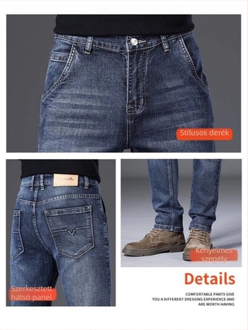 Koreai stílusú egyenes szárú farmernadrág denimből, középmagas derék, zipzár