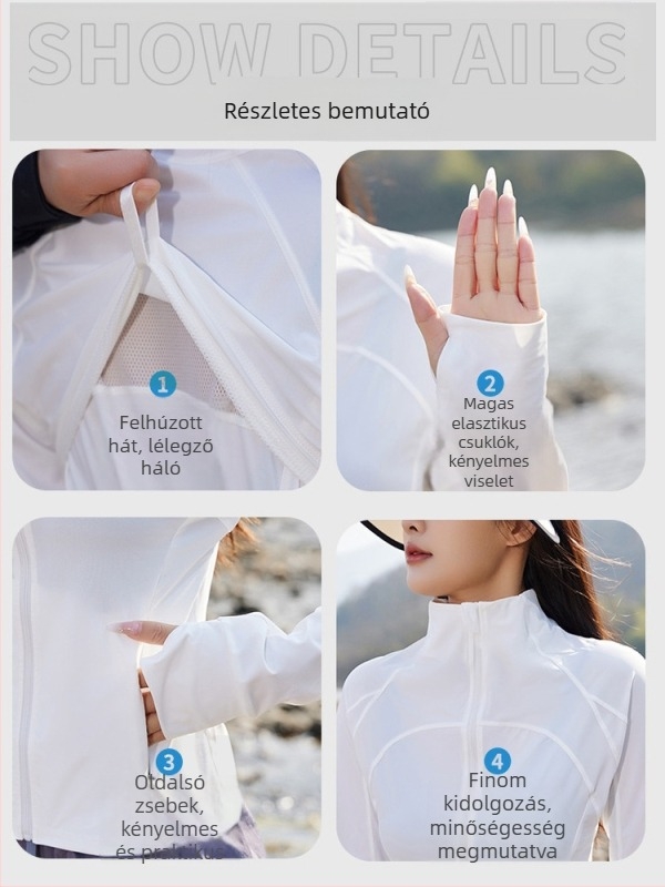 Női kültéri széldzseki UPF50+ UV-védelem, lélegző nylon anyag, cipzár