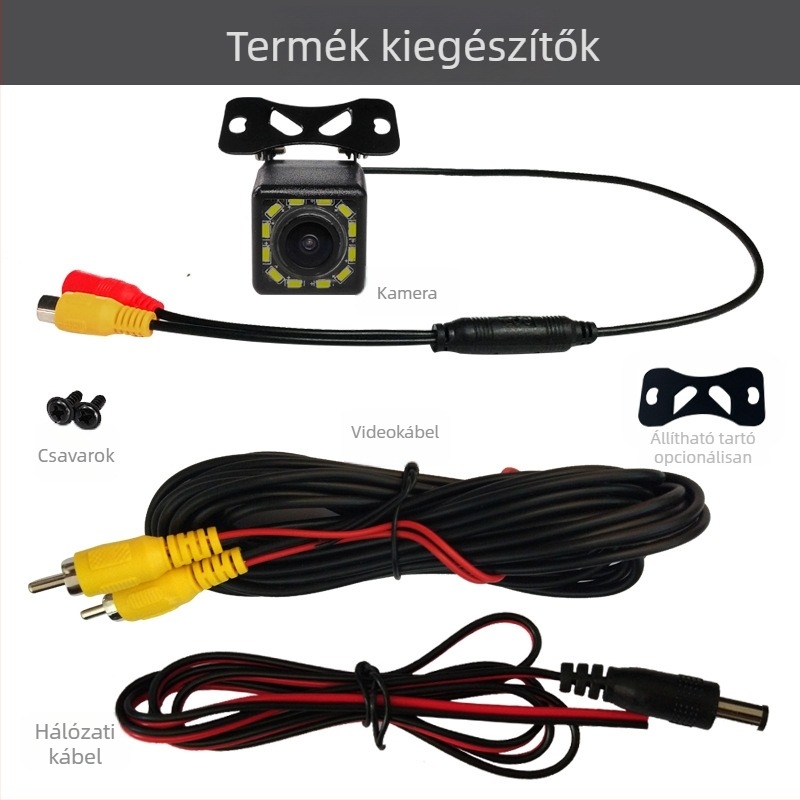 Külső autóhátsó kamera világítással, állítható 170°-os látószög, 12V tápegység, 720x576 felbontás