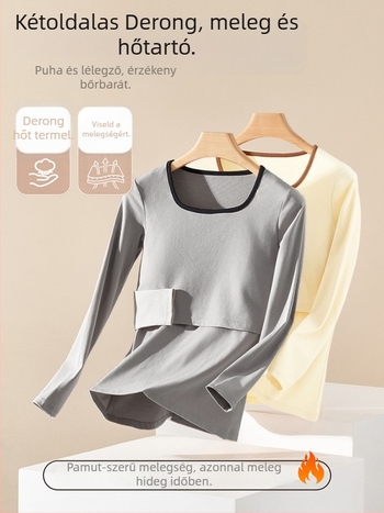 Anyasági szoptatós hálóruha szett (felső és alsó) — hosszú ujjú, őszi–téli szezonhoz, poliészter 90–95%, gyűrődésmentes, levehető mellpárnák