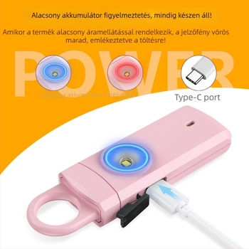 Személyes riasztó nőknek, időseknek és gyerekeknek - 130 dB, újratölthető, LED világítás, MSA-821B modell, farkasvédelem