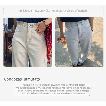 Őszi 2025 denim hosszú nadrág, lazított derék, bő szárú, 70–80% pamut