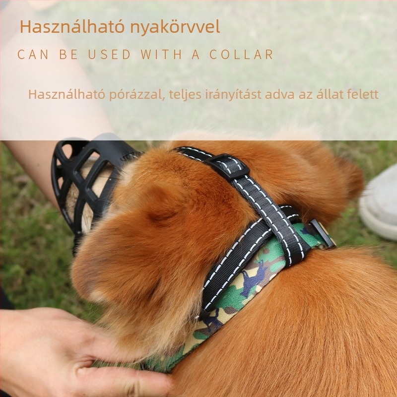Légáteresztő TPR-szájkosár nagytestű kutyáknak, anti-bite és anti-bark funkciókkal.