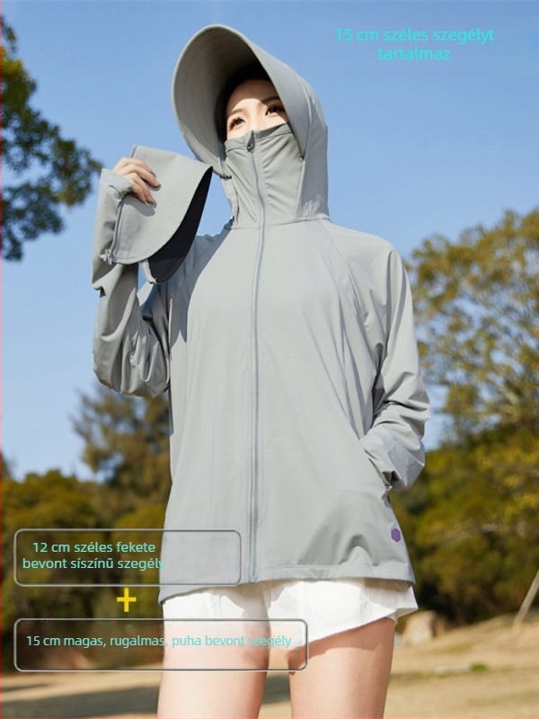 Kapucnis kültéri szélvédő kabát UV védelemmel, légáteresztő és gyorsan száradó; anyag: 180 g nyers fonal, 88% nylon, 12% spandex