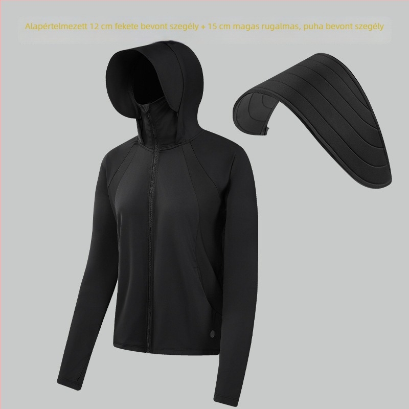 Kapucnis kültéri szélvédő kabát UV védelemmel, légáteresztő és gyorsan száradó; anyag: 180 g nyers fonal, 88% nylon, 12% spandex