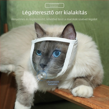 Lexuan Átlátszó macska fejmaszk, PVC+gyapot, légáteresztő, harapás elleni, kóbor macskáknak