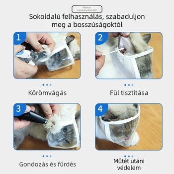 Lexuan Átlátszó macska fejmaszk, PVC+gyapot, légáteresztő, harapás elleni, kóbor macskáknak