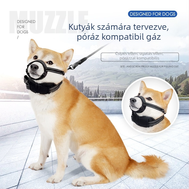 Kutyaszájkosár kültéri sétákhoz, poliészter, állítható, éjszakai reflexiós, harapás elleni, doboz 200