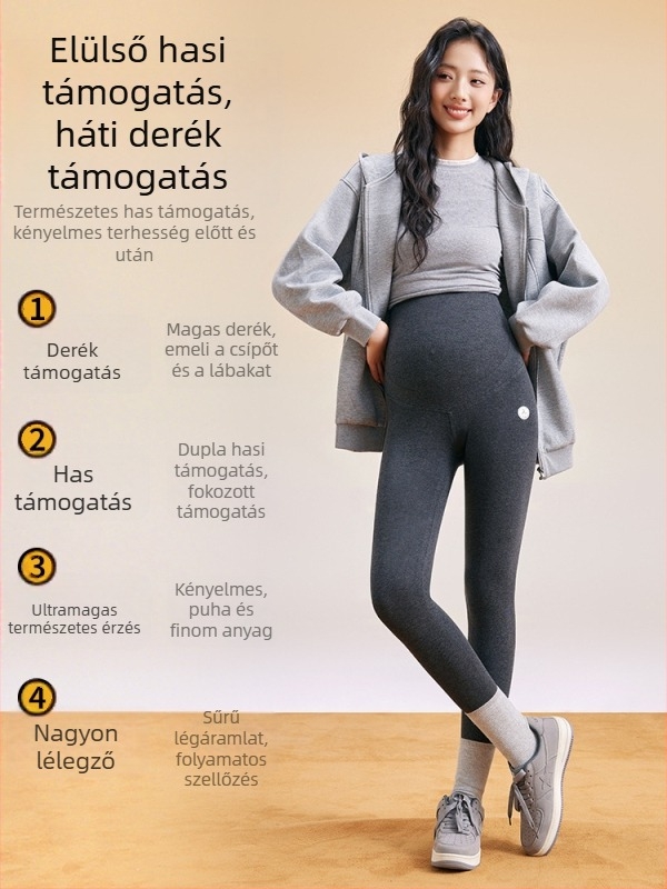 Kismama termális pamut leggings, Slim Fit, has-támasztás, hosszú nadrág, 95% hosszú szálú pamut, ősz 2025