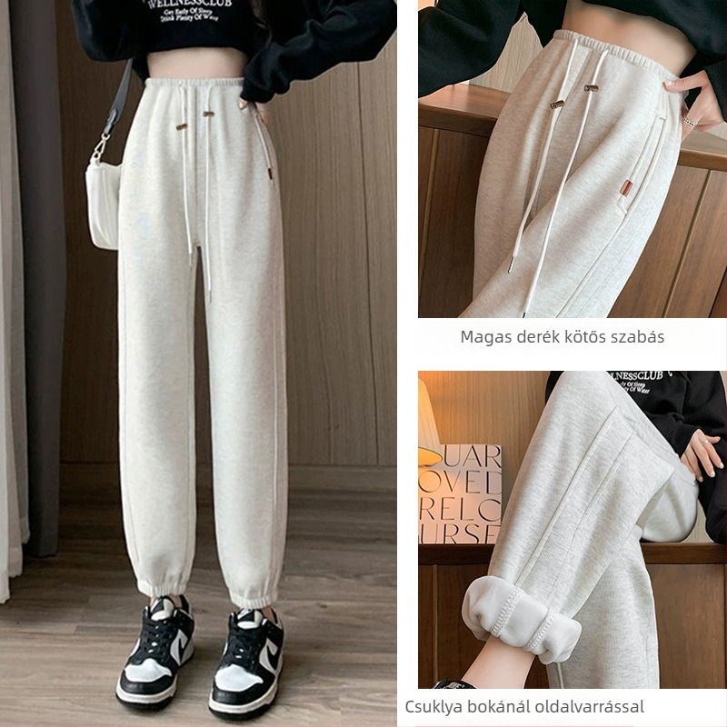 Kismama nadrág Chenille anyagból fleece béléssel, húzózsinórral, lazán szabott, hosszú, elasztán 30% alatt