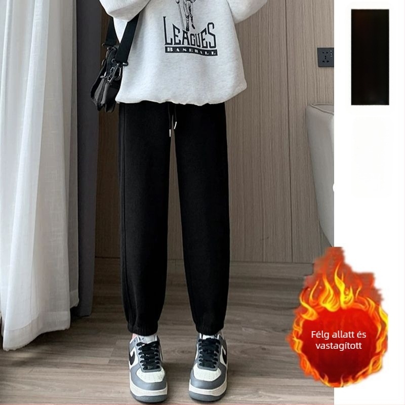 Kismama nadrág Chenille anyagból fleece béléssel, húzózsinórral, lazán szabott, hosszú, elasztán 30% alatt