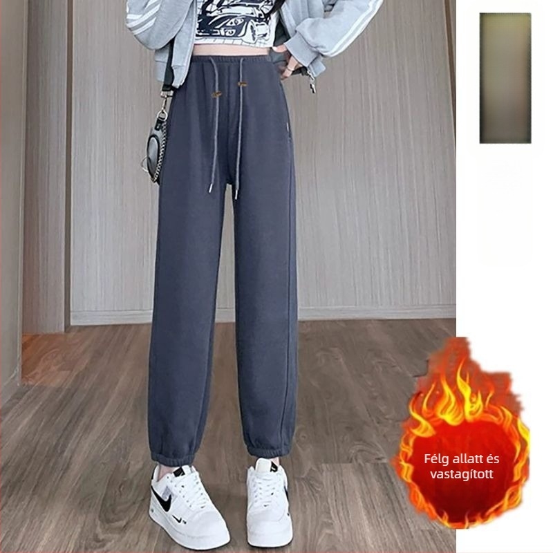 Kismama nadrág Chenille anyagból fleece béléssel, húzózsinórral, lazán szabott, hosszú, elasztán 30% alatt
