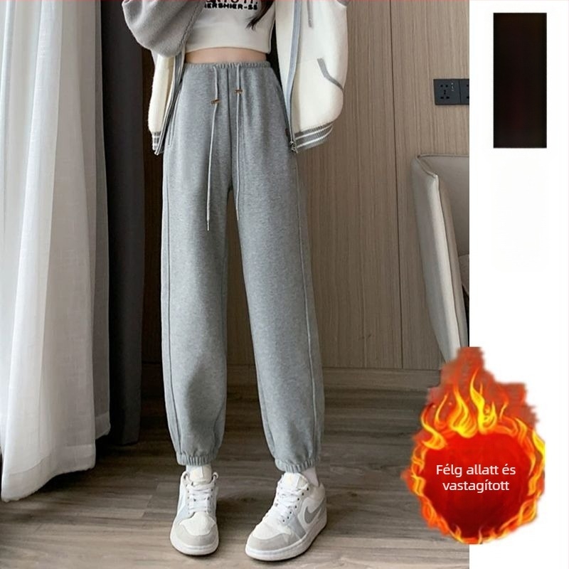 Kismama nadrág Chenille anyagból fleece béléssel, húzózsinórral, lazán szabott, hosszú, elasztán 30% alatt