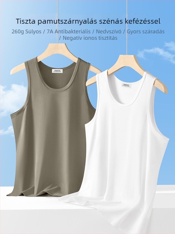 Férfiaknak szánt ujjatlan póló-vest 100% hosszú szálú pamutból, 260 g súlyú, karcsú fazon, minimalist stílus, nyárra