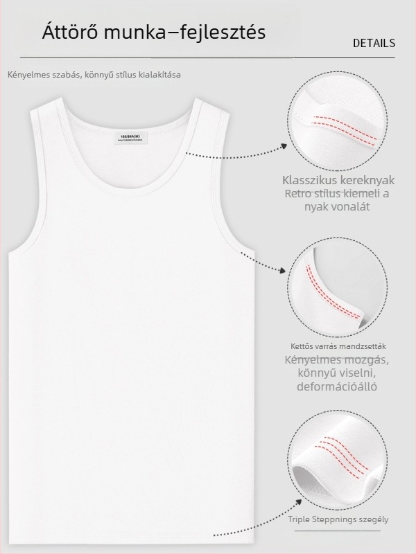 Férfiaknak szánt ujjatlan póló-vest 100% hosszú szálú pamutból, 260 g súlyú, karcsú fazon, minimalist stílus, nyárra