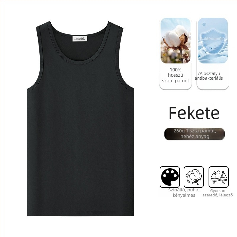 Férfiaknak szánt ujjatlan póló-vest 100% hosszú szálú pamutból, 260 g súlyú, karcsú fazon, minimalist stílus, nyárra