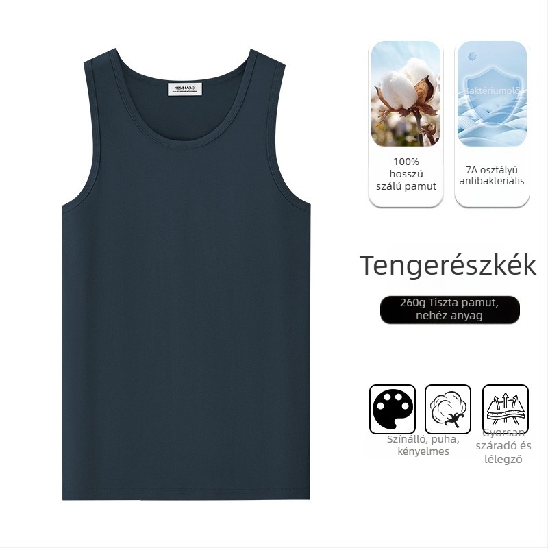 Férfiaknak szánt ujjatlan póló-vest 100% hosszú szálú pamutból, 260 g súlyú, karcsú fazon, minimalist stílus, nyárra