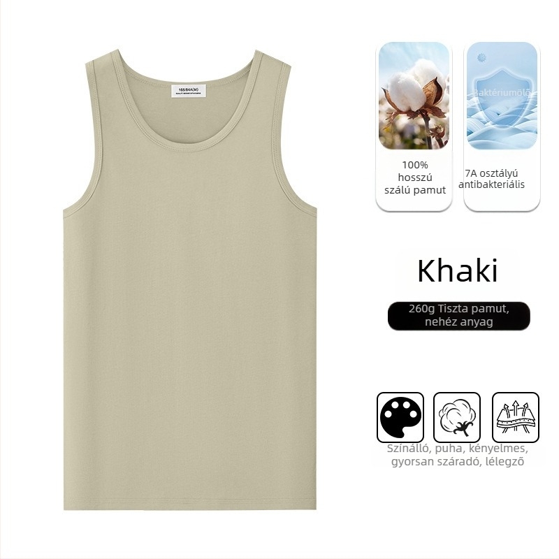Férfiaknak szánt ujjatlan póló-vest 100% hosszú szálú pamutból, 260 g súlyú, karcsú fazon, minimalist stílus, nyárra