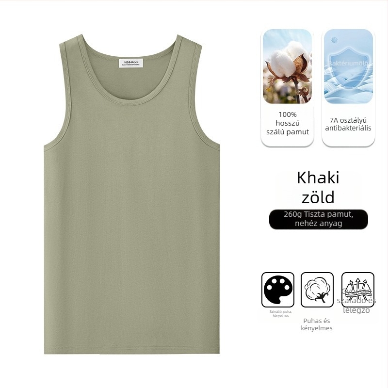 Férfiaknak szánt ujjatlan póló-vest 100% hosszú szálú pamutból, 260 g súlyú, karcsú fazon, minimalist stílus, nyárra