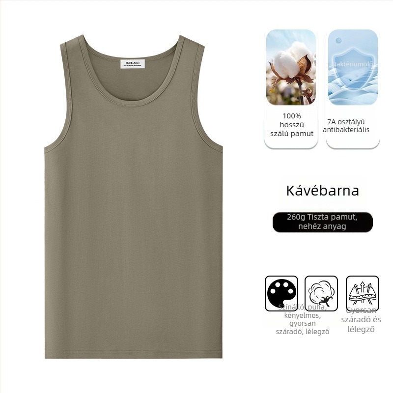 Férfiaknak szánt ujjatlan póló-vest 100% hosszú szálú pamutból, 260 g súlyú, karcsú fazon, minimalist stílus, nyárra