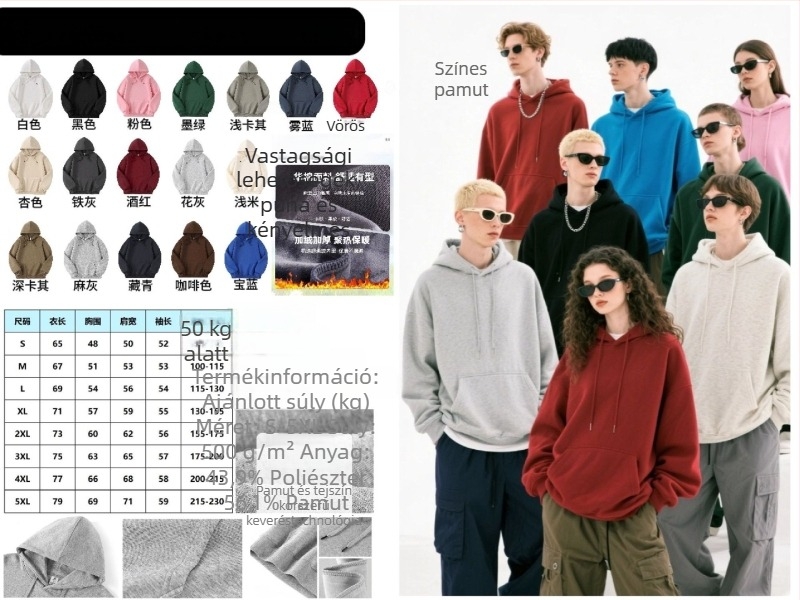 Férfi nehéz Hoodie logó hímzéssel, pulóveres dizájn, kapucnival, fleece-béléssel, pamut 51-70%, kenguruzseb
