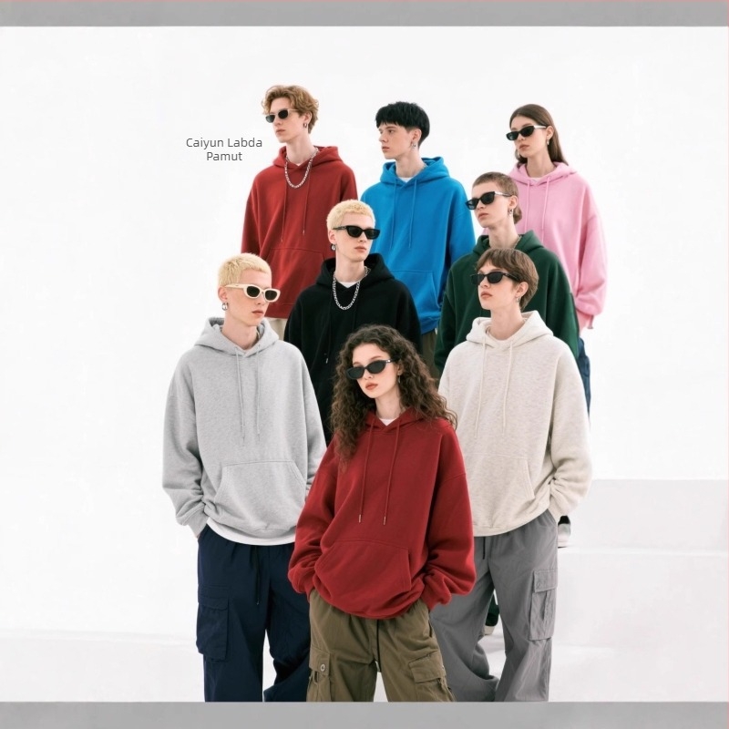 Férfi nehéz Hoodie logó hímzéssel, pulóveres dizájn, kapucnival, fleece-béléssel, pamut 51-70%, kenguruzseb
