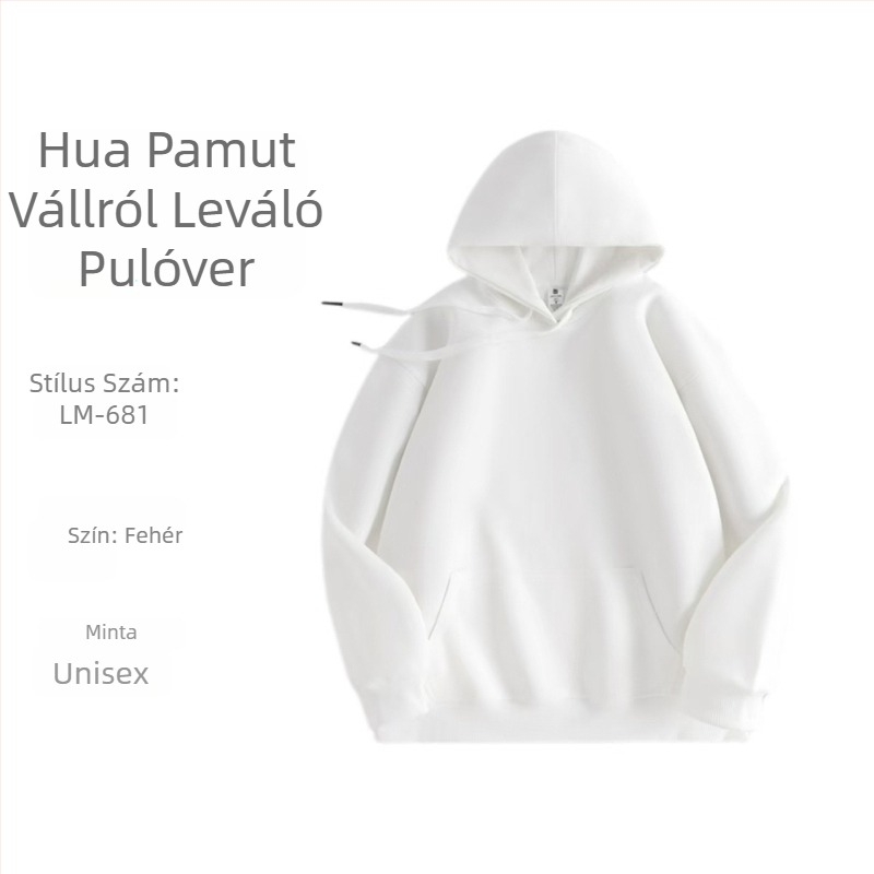 Férfi nehéz Hoodie logó hímzéssel, pulóveres dizájn, kapucnival, fleece-béléssel, pamut 51-70%, kenguruzseb