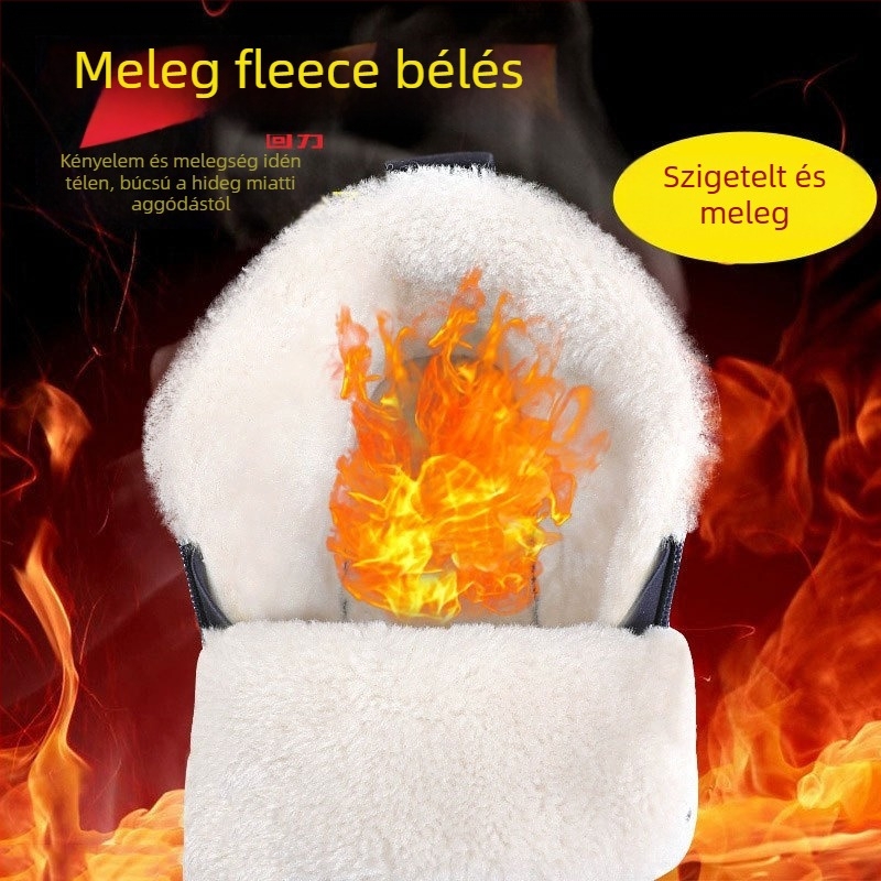 Férfi téli papucs szőrme bélésű, PU talppal, lapos sarok, kerek orr, szabadidő-stílus