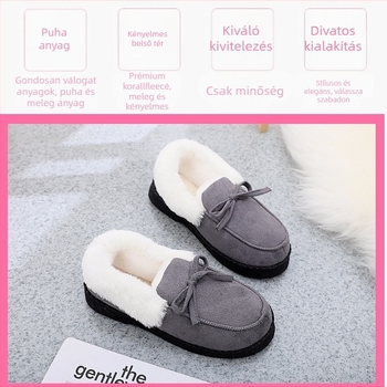 Téli női velúr papucs középmagas sarokkal (3–5 cm), csúszásmentes gumitalppal, plüss bélésű, beltéri és kültéri viselésre