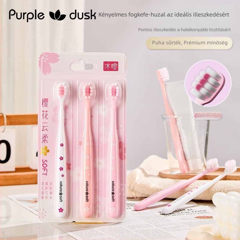 Felnőtt kézi fogkefe, puha sörtékkel, ínyvédő funkció, modell 001, 3 darabos készlet