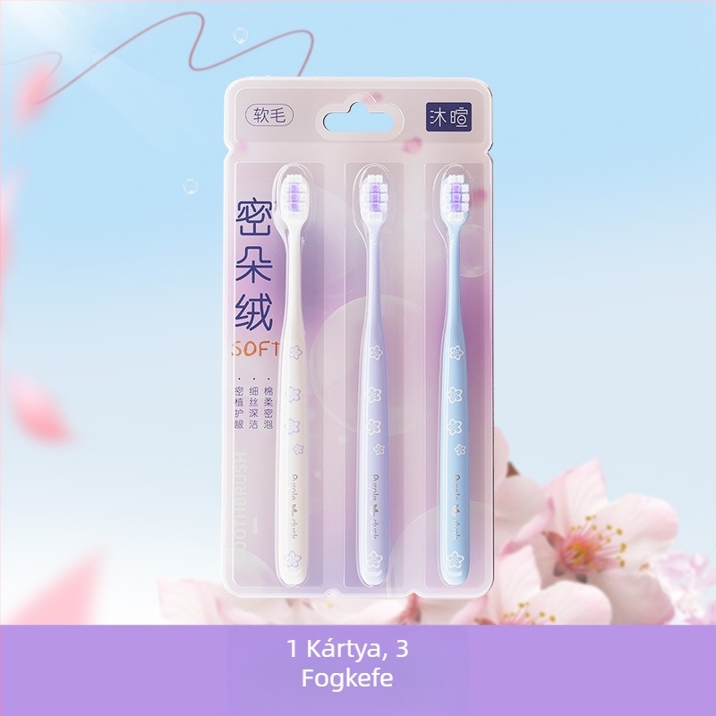 Felnőtt kézi fogkefe, puha sörtékkel, ínyvédő funkció, modell 001, 3 darabos készlet