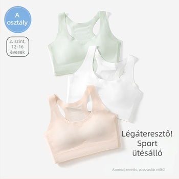 Fejlődő lányok számára sportmelltartó: 3/4 kosár, vékony formázó kosár, pamut bélés, fő anyag Nylon, Ice Silk, rögzített dupla vállpántok