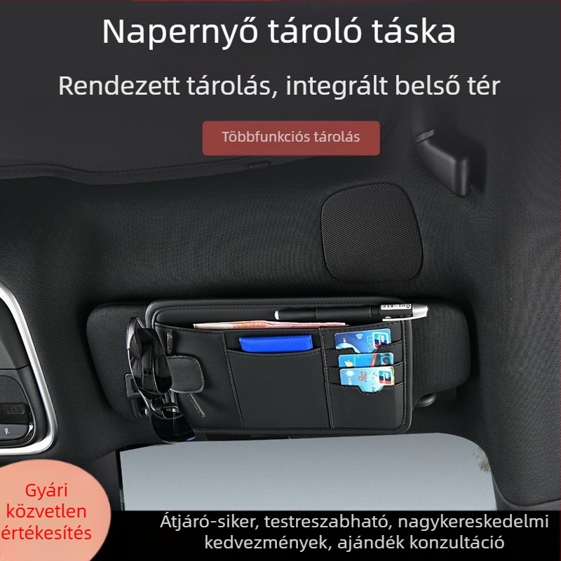 PU anyagú autó napellenző tároló táska — snap-es rögzítés, tetőhöz illeszkedő, Modell Sun Visor Storage Bag