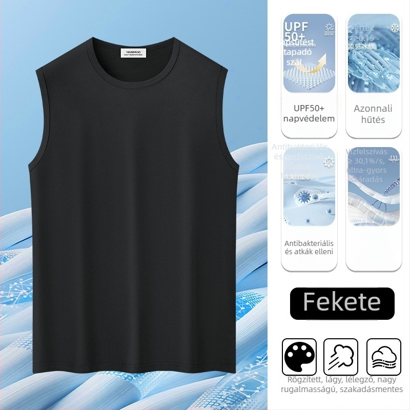 Férfi 100% hosszú szálú pamutból készült ujjatlan felső, 260 g tömeg, testhez álló szabás, egyszínű, háromtűs varrás