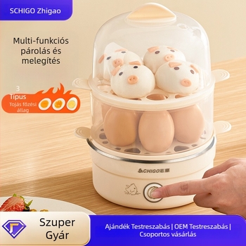 Chigo tojásfőző dupla rétegű gőzölővel, automatikus kikapcsolás, 350W, 220V – főtt tojások, gőzölt tészta és tojáskrém
